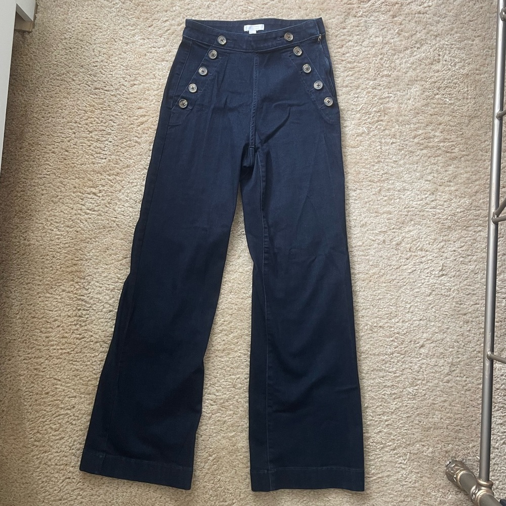 LC Lauren Conrad Navy Sailor-Style Wide Leg Pants with Gold Buttons